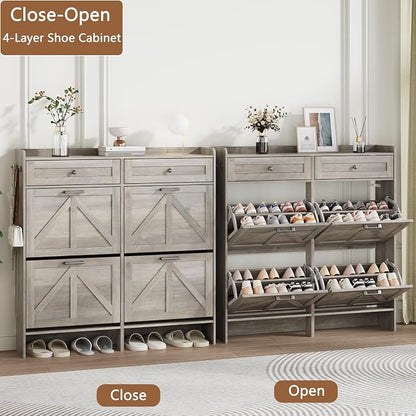 Shoe Cabinet with 4 Flip Drawers & 2 Top Drawers, Hidden Slim Shoe Rack - Image 4
