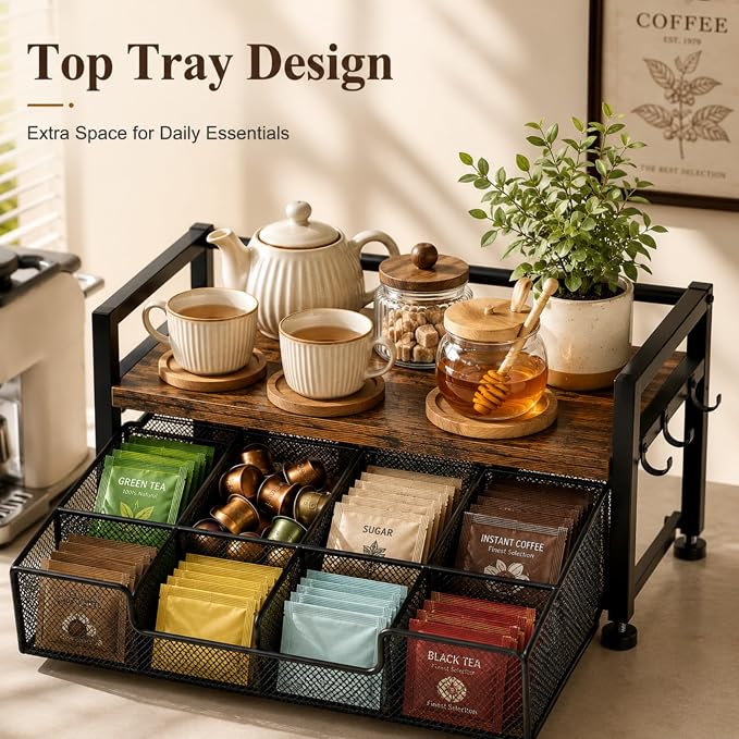 Tea Bag Organizer, Tea Bag Organizer Drawer, Wood Tea Organizers and Storage - Image 7
