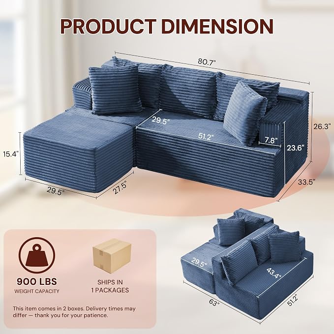 Korser Boneless Couches for Living Room, Cloud Couch Sectional - Image 2