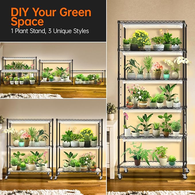 Bstrip DIY Plant Shelf with Grow Light, Grow Light Shelf with Adjustable Rack - Image 3