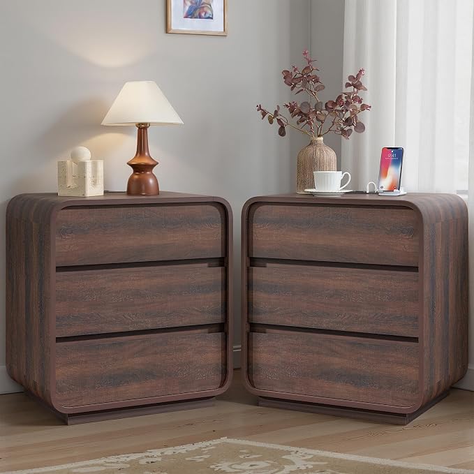 Modern Nightstand Set of 2, 23.2" Wide Wood Bedside Table - Image 9