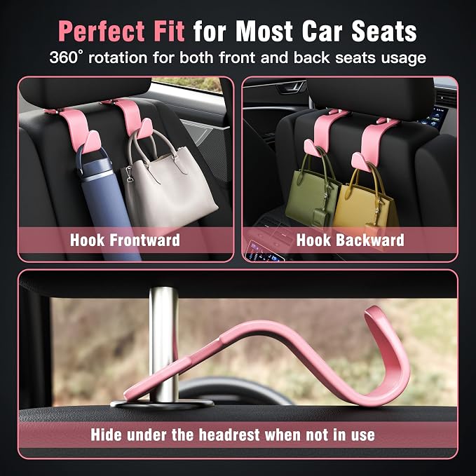 Amooca Universal Car Headrest Hooks, Car Organizer Hanger Storage Hooks - Image 5