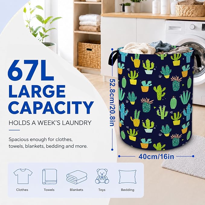 Cactus Plants Laundry Hamper, Collapsible Laundry Baskets, Dirty Clothes Baskets - Image 2
