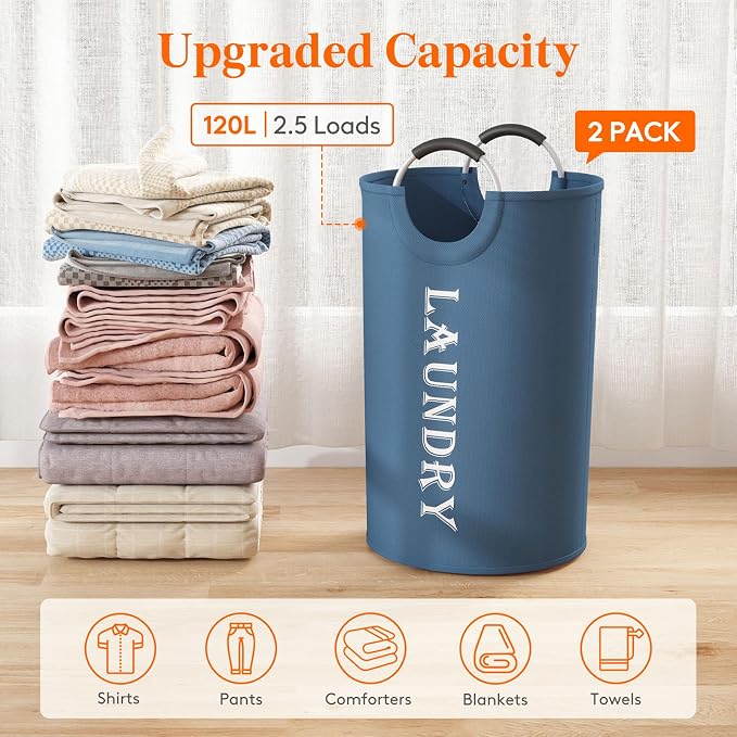 Lifewit 120L 2-Pack Large Laundry Basket, Collapsible Laundry Hamper - Image 4