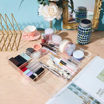 Chunful Clear Drawer Organizer 2 Pieces 6 Section Clear Desk Organizer - Image 5