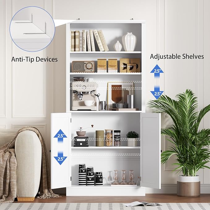 71.4" Tall Bookshelf with Cabinet, 5-Tier Floor Standing Bookcase with Doors & - Image 5