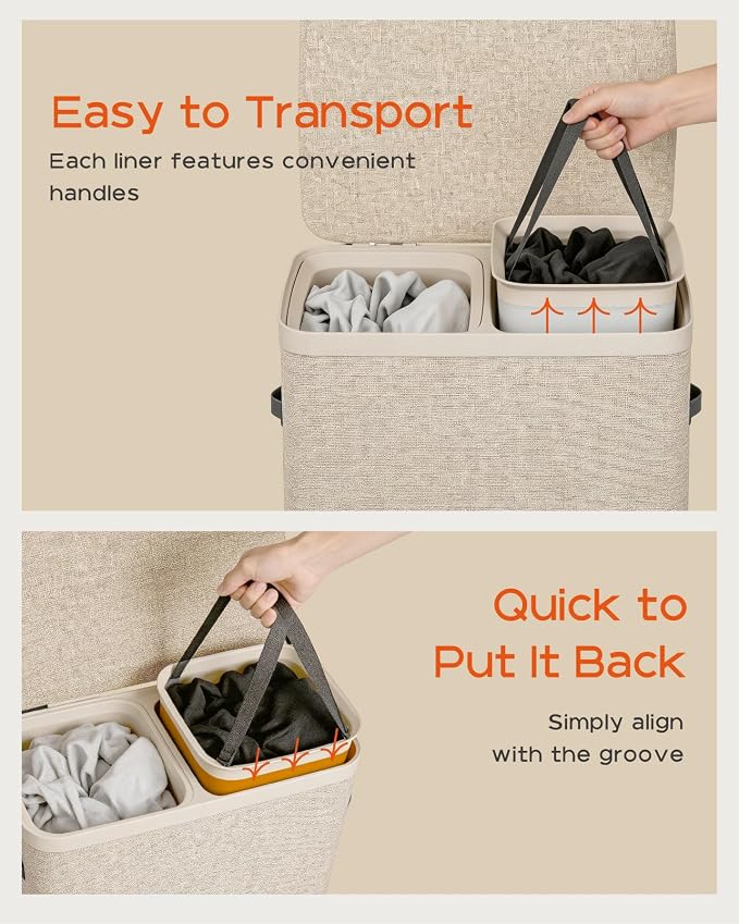 CASAMAYA Laundry Basket with Lid, Laundry Hamper 2 Section, 170L collapsible - Image 4