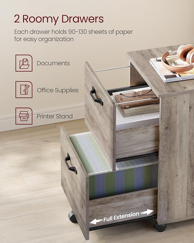 VASAGLE 2-Drawer File Cabinet, Small Rolling Filing Cabinet - Image 4