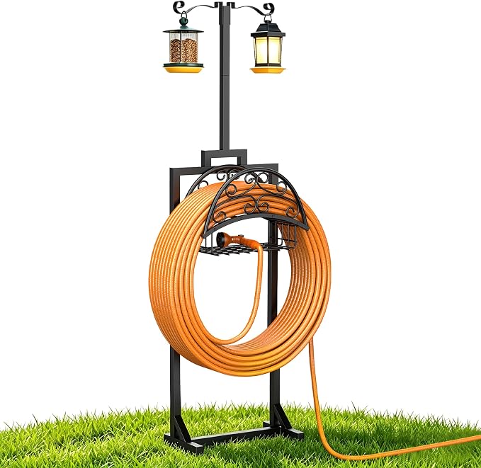 Garden Hose Holder with Shepherds Hooks by Unknown