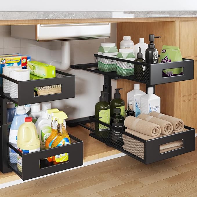 Under Sink Organizer, 2-Tier Dual Pull Out Cabinet Organizer Drawers by UnderSinkOrganizer