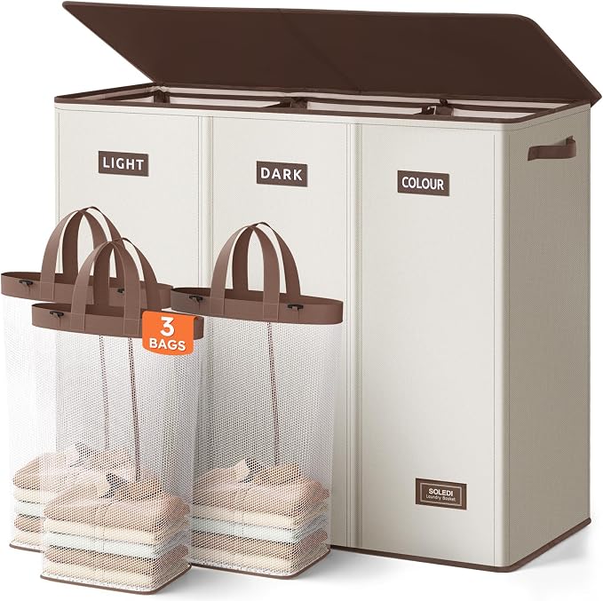 SOLEDI 200L 3-Section Laundry Hamper by SOLEDI