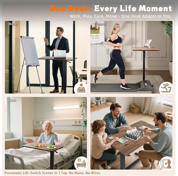 Overbed Bedside Table with Wheels, Adjustable Hospital Over Bed Table, Rolling - Image 6