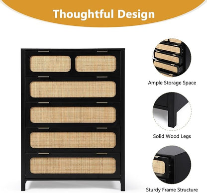 5 Drawer Dresser with Rattan Finish, Modern Farmhouse Chest of Drawers with - Image 7