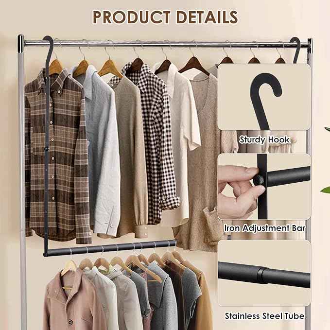 Hanging Closet Rod, Hanging Clothes Organizer, Adjustable, 2 Pack | Metal - Image 2