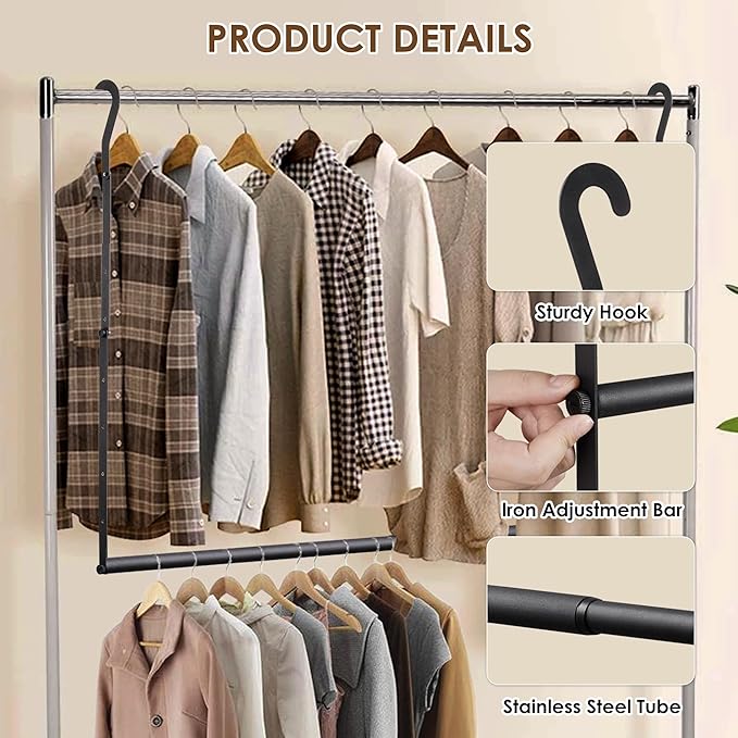 Hanging Closet Rod, Hanging Clothes Organizer, Adjustable, 1 Pack | Metal - Image 2