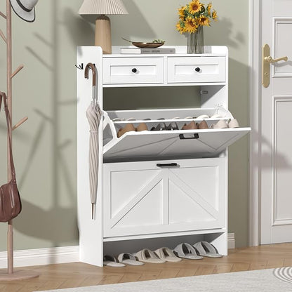Thacuok Shoe Cabinet with 2 Flip Drawers & 2 Storage Drawers, Rustic Farmhouse by Thacuok