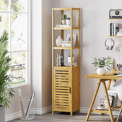 Storage Tall Slim Cabinet with Shutter Door and 3 Tier Shelves, Freestanding - Image 6