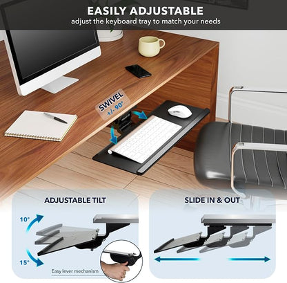 Mount-It! Under Desk Keyboard Tray – Adjustable Slide-Out Keyboard Drawer - Image 5