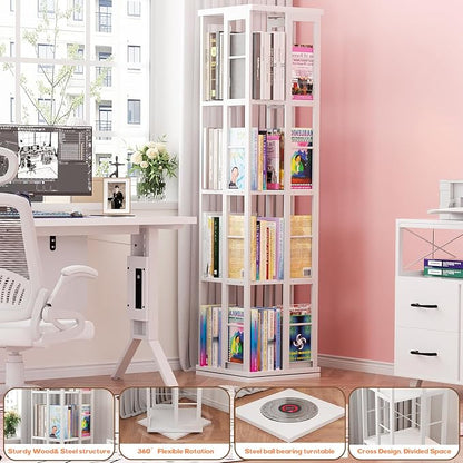 Aheaplus Rotating Bookshelf, 4-Tier Corner Bookshelf, 360 Display Wood Spinning - Image 6