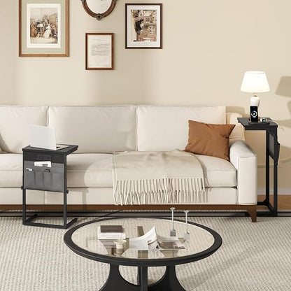 HOOBRO C Shaped End Table with Charging Station, 30” Adjustable Height Sofa - Image 8