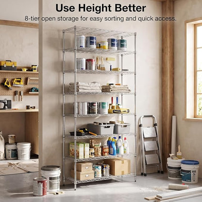 Finnhomy 8-Tier Wire Shelving Unit Adjustable Steel Wire Rack Shelving - Image 6