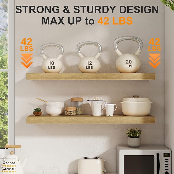 40 Inch Floating Shelves Set of 2, 8 Inch Deep Wall Shelf, Rustic Wood Storage - Image 4