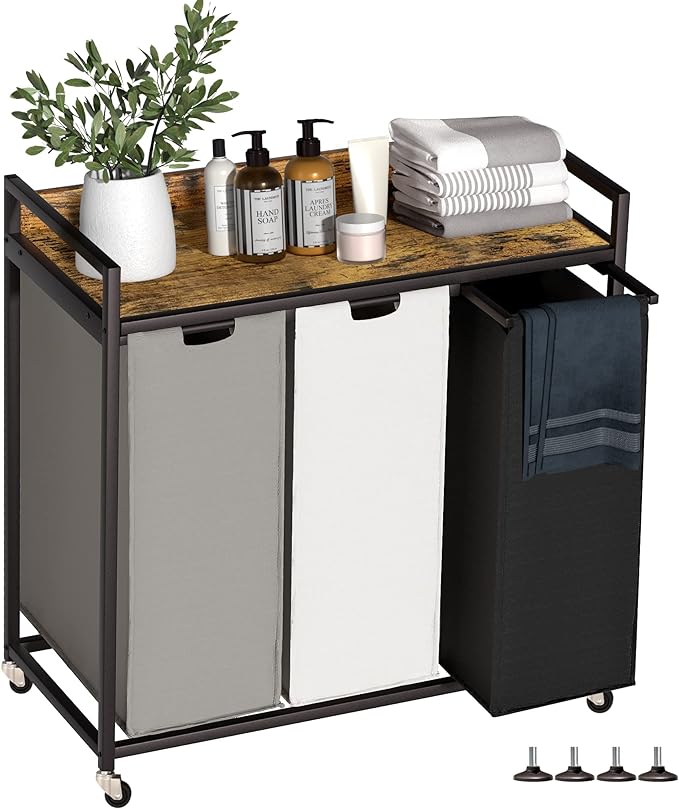 Laundry Hampers with Shelf, Laundry Basket 3 Section, Laundry Sorter with by Herture