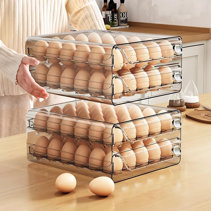 60 Eggs Organizer for Refrigerator, Large Egg Holder for Fridge, Stackable Egg - Image 4