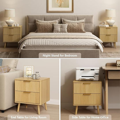 CARPETNAL Fluted Nightstand Set of 2, Oak Bedside Table - Image 7