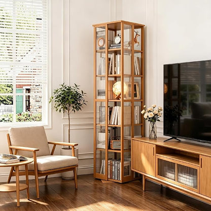 Rotating Bookshelf Tower 6-Tier, Space Saving Spinning Bookcase, Tall Narrow - Image 2