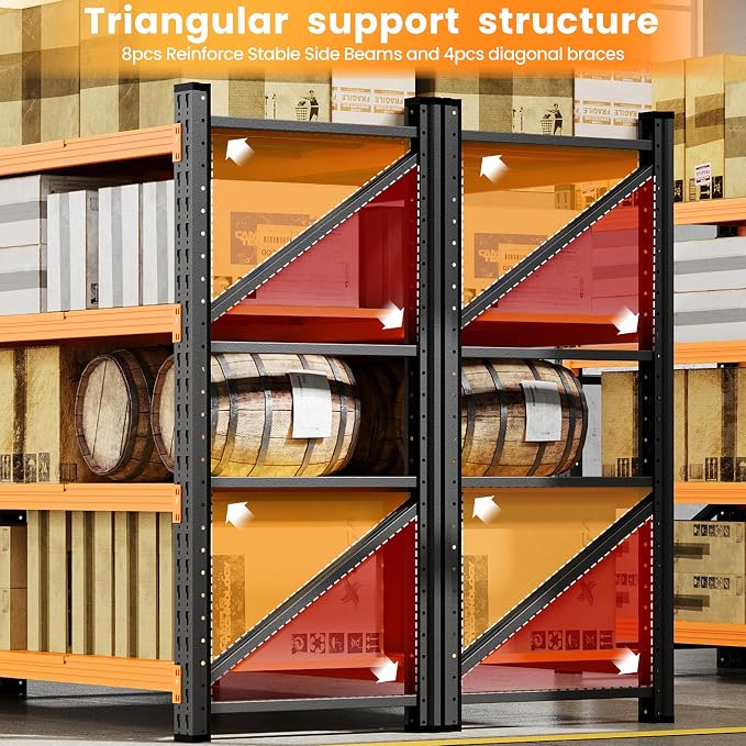 60" Wide Garage Shelving Heavy Duty, 4 Tier Tall Steel Industrial Shelving - Image 9