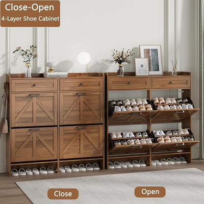 Shoe Cabinet with 4 Flip Drawers & 2 Top Drawers, Hidden Slim Shoe Rack - Image 4