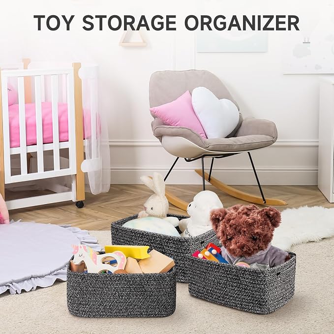 3-Pack Shelf Baskets for Organizing, Closet Organizer Bins, Small Woven Baskets - Image 5