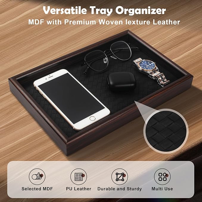 Wooden Valet Tray with Leather Base - Image 3
