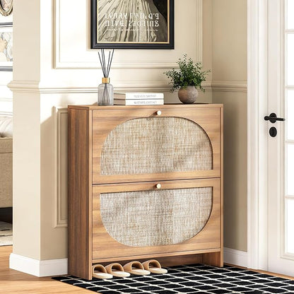 Nicetree Freestanding Ultra Slim Arched Rattan Accent Shoe Storage Cabinet by Nicetree