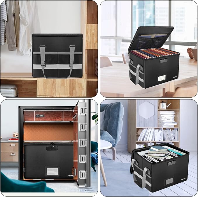 ENGPOW File Box with Lock, Fireproof Document Box with Pockets, Collapsible - Image 2