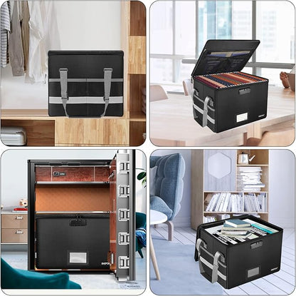 ENGPOW File Box with Lock, Fireproof Document Box with Pockets, Collapsible - Image 2