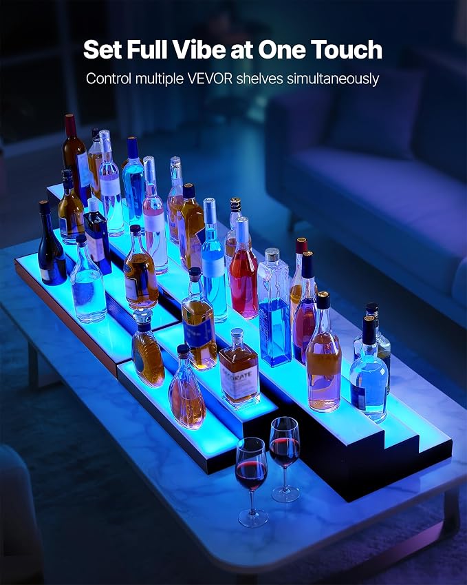 VEVOR LED Lighted Liquor Bottle Display, 3 Tier 70 Inch, Illuminated Home Bar - Image 5