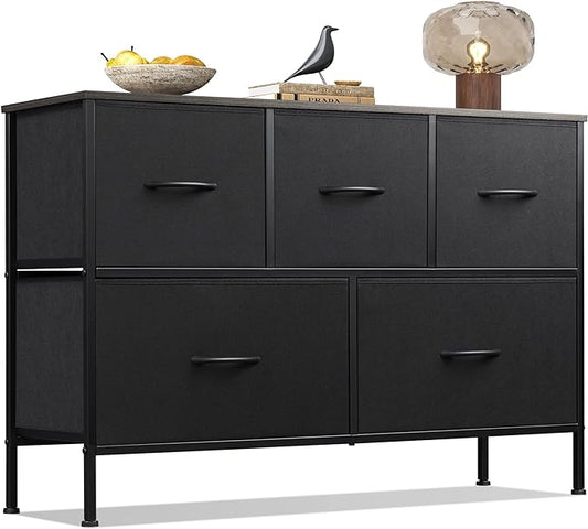WLIVE 5 Drawer Dresser for Bedroom, Wide Chest of Drawers, Charcoal Black | 5 by WLIVE