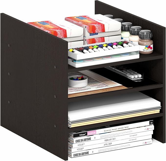 Furinno Cubicle 3-Shelf Cube Insert, 3-Tier Cube Organizer, Dark Oak | 12.9W x by Furinno-FitsYourSpaceFitsYourBudget