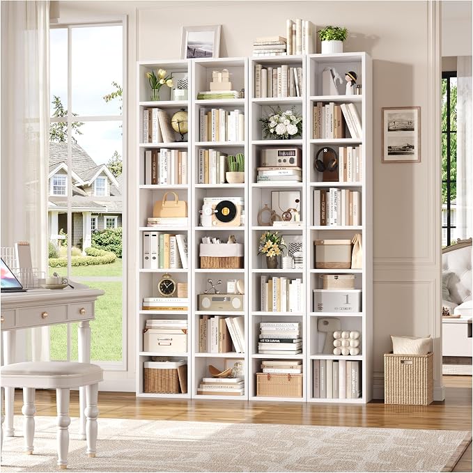 FOTOSOK 2 Pcs 71'' Tall Narrow Bookshelf, 8-Tier Media Tower Rack Set of 2 | CD - Image 4