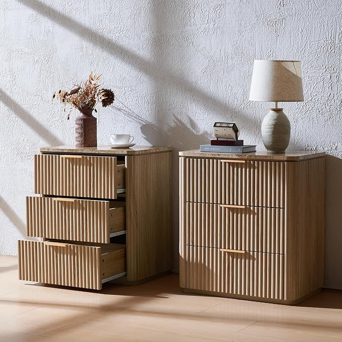 Fluted Nightstand Set of 2, Engineered Wood Bedside Table - Image 8