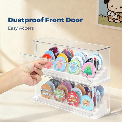 2 Pack Button Pin Display Case – 4-Tier Clear Badge Storage Box, Stackable - Image 4