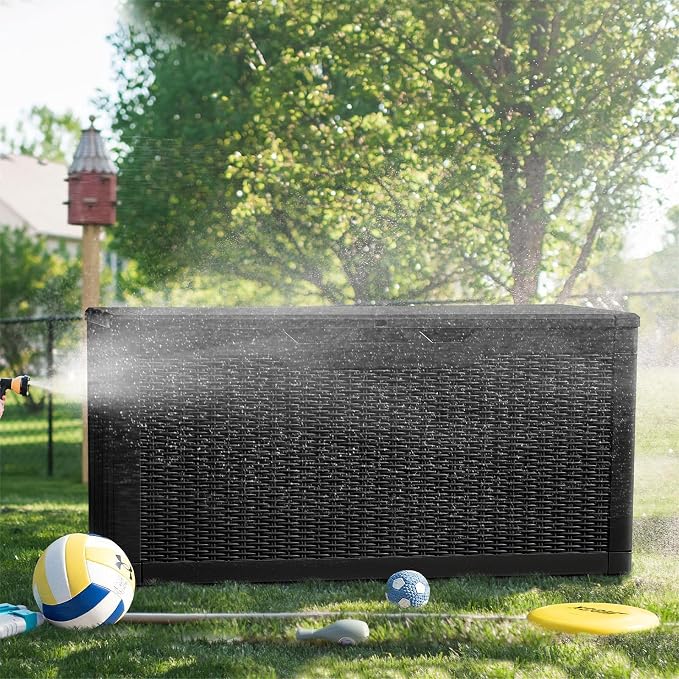 Greesum 100 Gallon Resin Deck Box Large Outdoor Storage, Imitation Rattan Weave - Image 3