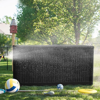 Greesum 100 Gallon Resin Deck Box Large Outdoor Storage, Imitation Rattan Weave - Image 3