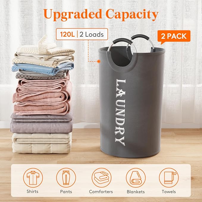 Lifewit 120L 2-Pack Large Laundry Basket, Collapsible Laundry Hamper - Image 4