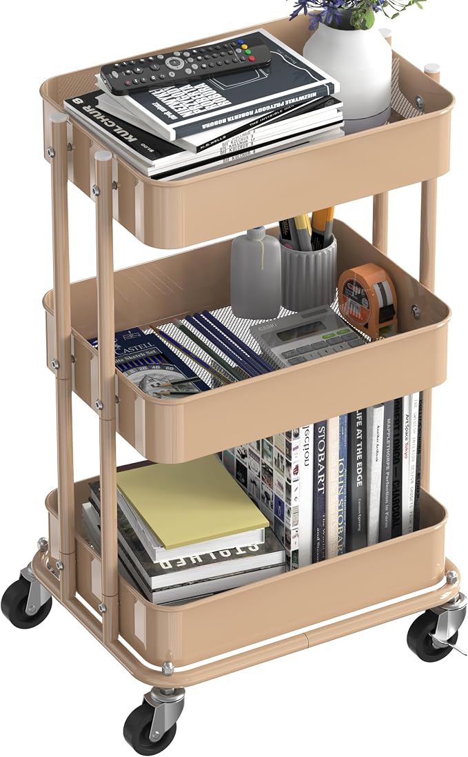 Simple Houseware 3-Tier Compact Utility Rolling Cart, Low 24” Height Fits Under - Image 4