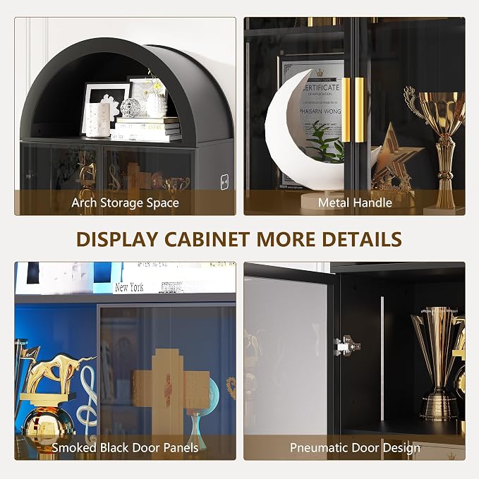 Arch Display Cabinet with Doors and Adjustable Shelves, 6 Tier Display Case - Image 6