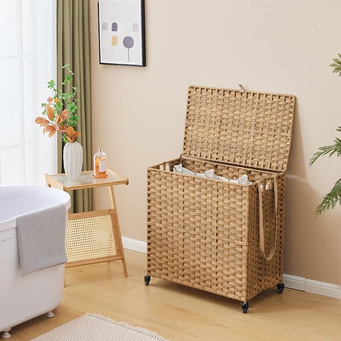 Laundry Hamper with Wheels, 39.6 Gallon Rolling Laundry Basket with Lid - Image 3