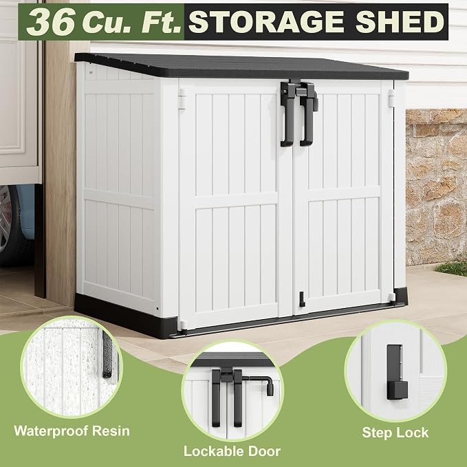 Plastic Outdoor Storage Shed, 36 Cu Ft Waterproof Outdoor Storage Cabinet - Image 6